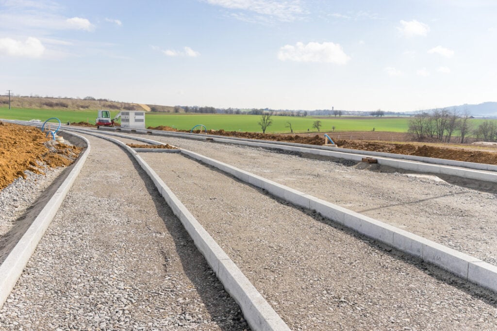 Construction site for a new street in a building area